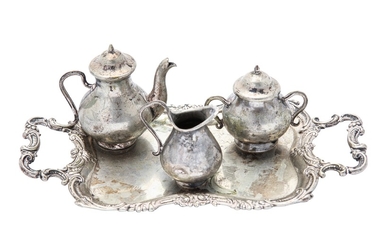 An early to mid 20th century Dutch 833 standard silver three piece silver tea service