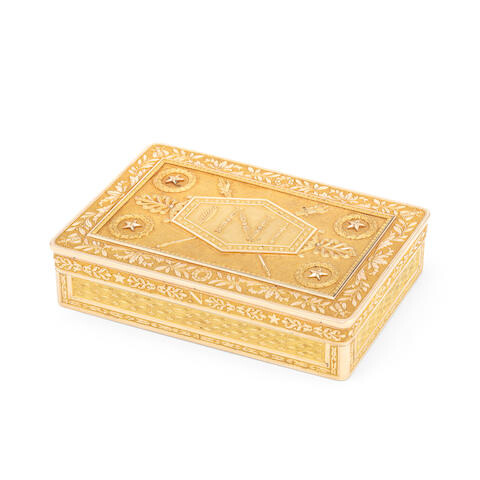 An important French Imperial gold snuff box with the cipher of Napoleon Bonaparte