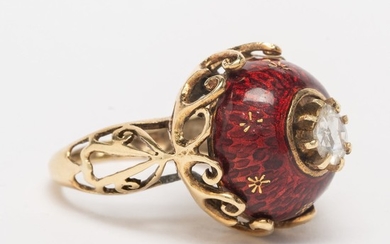 An impressive enamel, diamond gold ring- switzerland 19th century