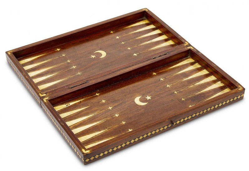 An ivory inlaid mahogany backgammon board, Turkey, early 20th century,...