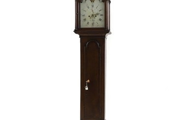 An oak and mahogany crossbanded longcase clock