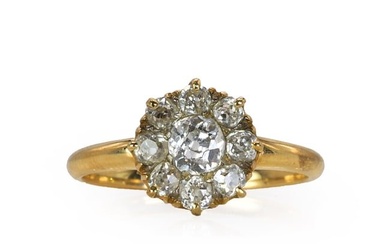 An old cut diamond daisy cluster ring, c.1900