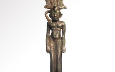 Ancient Egyptian Bronze Figure of Somtus, Waering the Nemes crown.