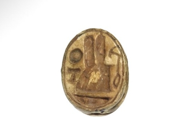 Ancient Egyptian Steatite Scarab, Falcon with Plumed Crown
