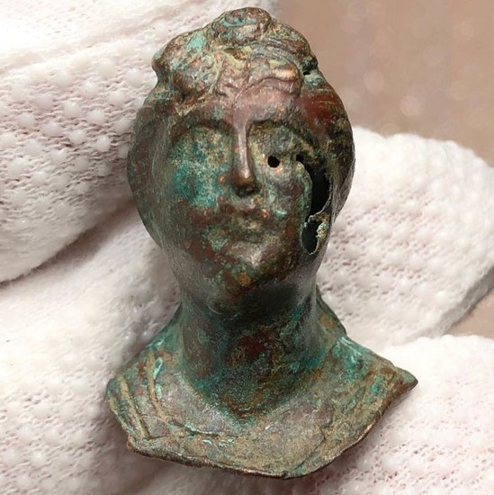 Ancient Roman Bronze Excellent Rare decorative Hollow Bust of Artemis the Goddess of Hunt.