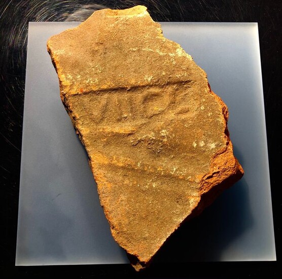 Ancient Roman Ceramic Extremely Rare Fragment from a Tile sealed with a stamp of the VII th. Legion- Claudia Pia Fidelis - .×.×. cm