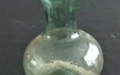 Ancient Roman glass and fresco mortar spherical bottle - fresco wall fragment - 6×7×0 cm - (2)