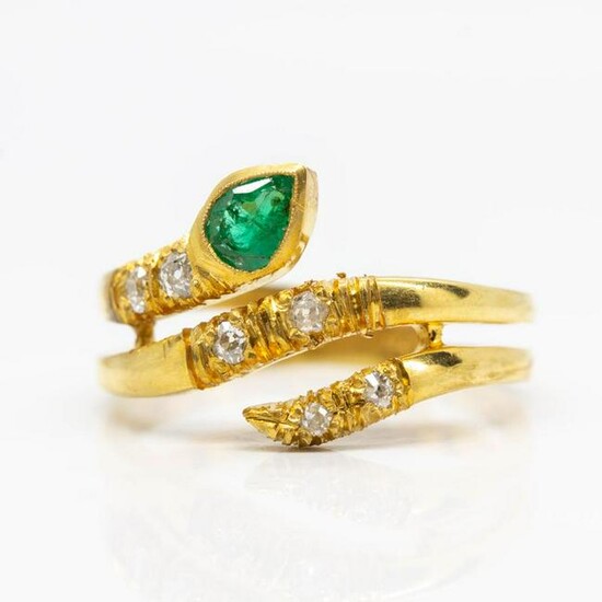 Antique Art Nouveau 18k Gold Emerald and Diamond Snake