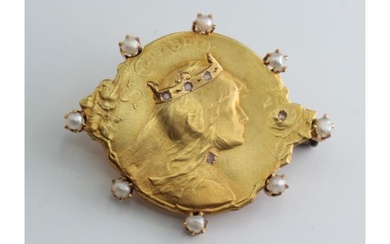 Antique Brooch French with Pearls and Diamonds