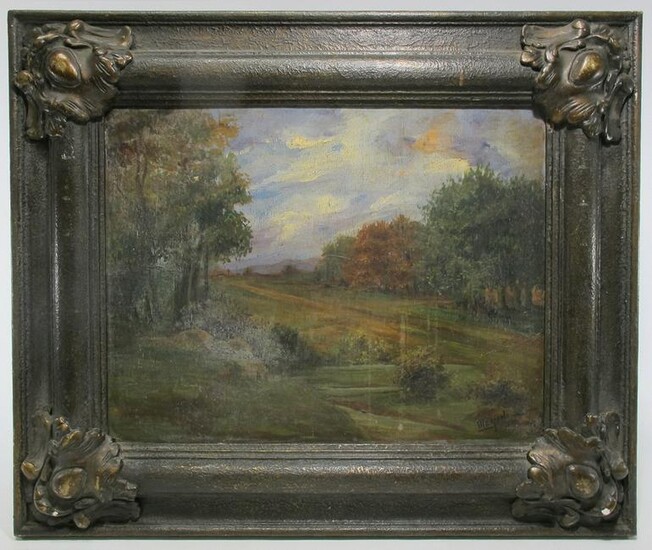 Antique European oil on board painting, signed