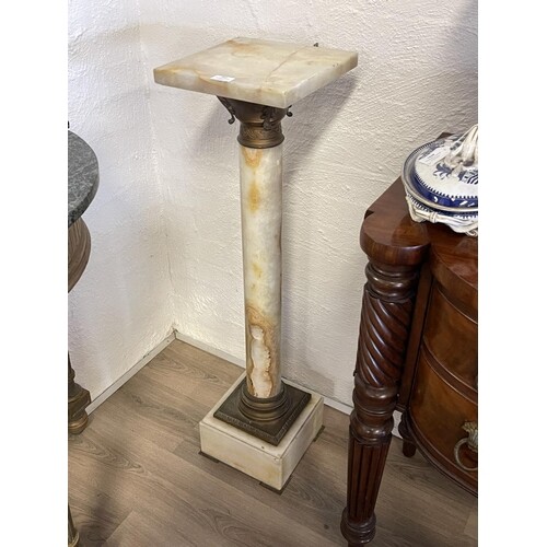 Antique French white onyx jardinière stand, with gilt metal ...
