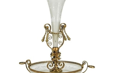 Antique Gilded Bronze & Etched Glass Epergne