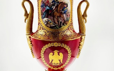 Antique Old Paris Napoleonic Porcelain Large Vase H: 23" Diam: 14" France