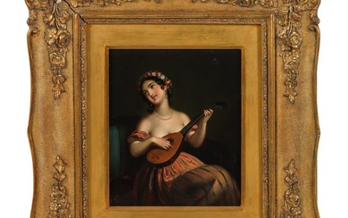 Antique Portrait of Female Lute Musician Painting