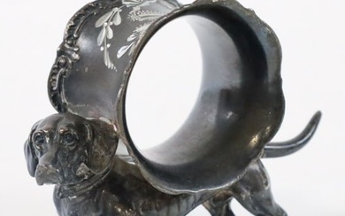 Antique Silver Plate Dachshund Figural Napkin Ring