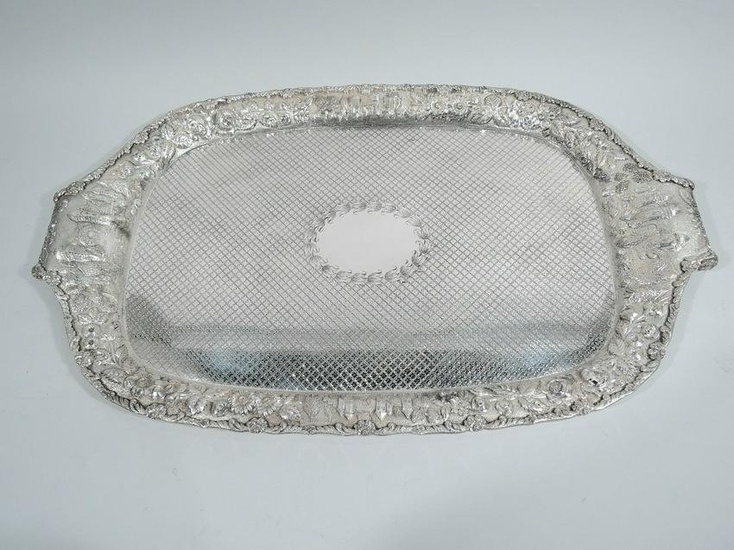 Antique Tray - 1200 - Baltimore Style Flower & Tower - American Sterling Silver