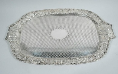 Antique Tray - 1200 - Baltimore Style Flower & Tower - American Sterling Silver