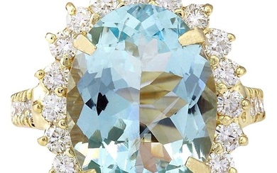 Aquamarine Diamond Ring 14K Yellow Gold