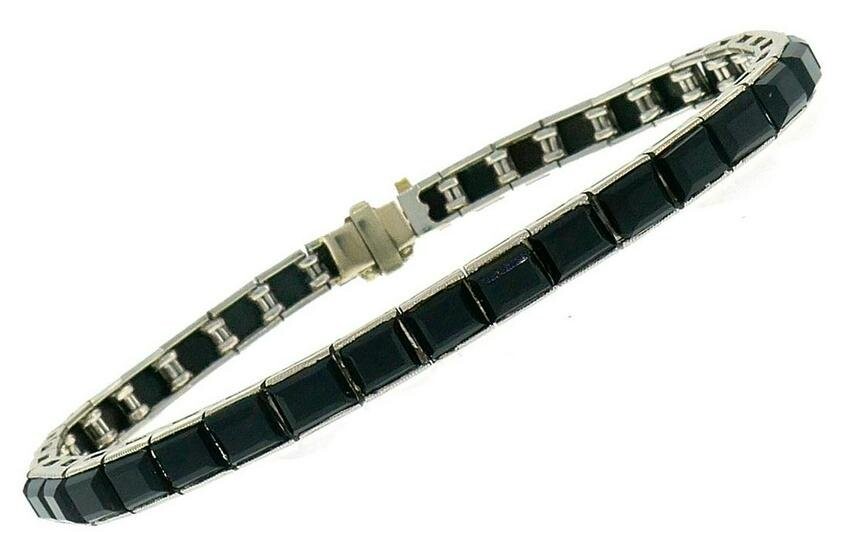 Art Deco Black Onyx 18k White Gold Tennis Line Bracelet