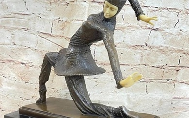 Art Deco Inspired Bronze Dancing Figure "Clara" On Marble Base - 10" x 12" (14lbs)
