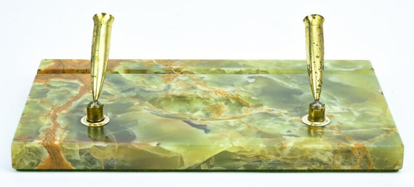Art Deco Style Carved Green Onyx Desk Accesory