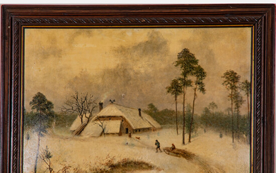 Artist Unknown, (19th/20th Century) - Winter Scene with Cottage and Figures