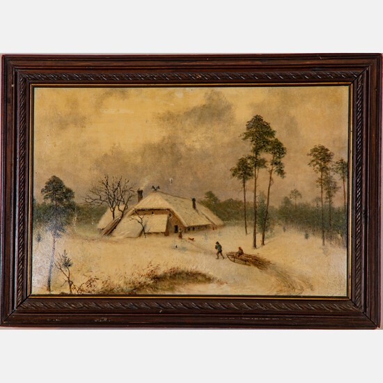 Artist Unknown, (19th/20th Century) - Winter Scene with Cottage and Figures