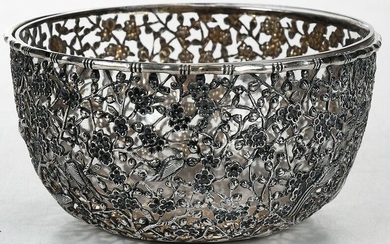 Asian Openwork Silver Bowl with Glass Liner