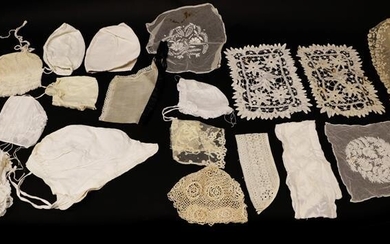 Assorted Late 19th/Early 20th Century Cotton Baby Bonnets, with lace...