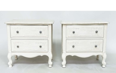 BEDSIDE CHESTS, a pair, French grey painted each with two dr...