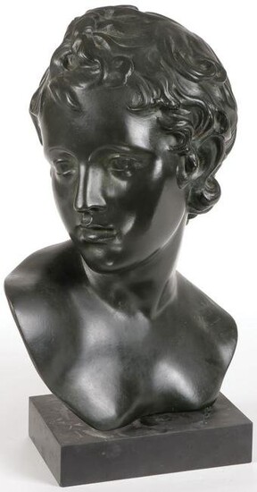 BRONZE BUST OF BOY ON MARBLE BASE