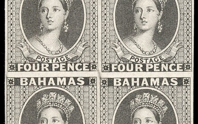 Bahamas 1861 (June)-62, Rough Perforation 14 to 16 Plate Proofs 4d. block of four with sheet ma...