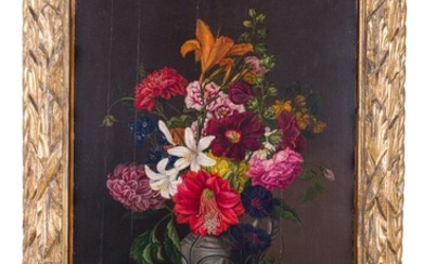 Balthasar Van der Ast (attr.) Still life with flowers in burnished metal vase with decoration...