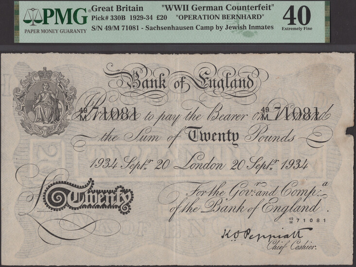 Bank of England, Kenneth O. Peppiatt, Operation Bernhard, £20, London, 20 September...