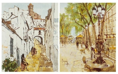 Bernard Dufour- Continental street scenes, pair of oil