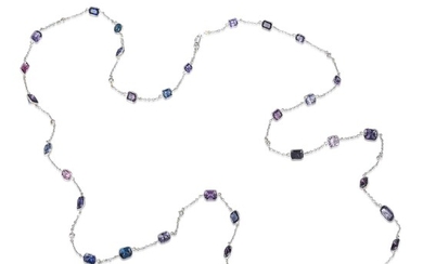 Bezel-Set Multi-Colored Spinel and Diamond Long Chain Necklace