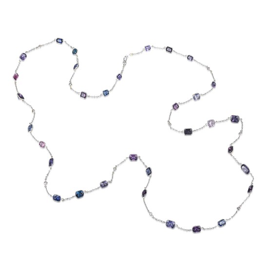 Bezel-Set Multi-Colored Spinel and Diamond Long Chain Necklace