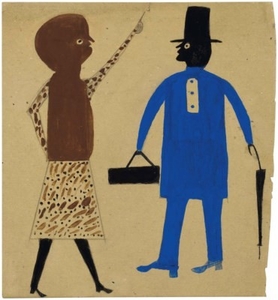 Bill Traylor (1854-1949), A Couple: Woman in a Spotted Dress and Man in Blue with Doctor's Bag, 1939-1942