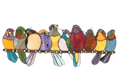 Birds Sitting On Branch Stained Glass Panel