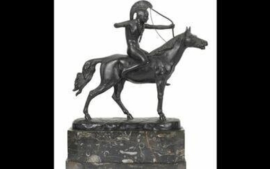 Bronze & Marble Sculpture of an Amazon on Horseback by Otto Poertzel Circa 1920