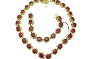 Burmese Rubies and Diamonds Necklace and bracelet Set : 14KYG -112.6 gram (72.5 Dwt.)