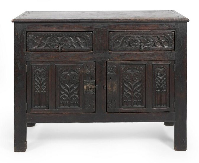 CARVED OAK CUPBOARD England, Early 18th Century Height