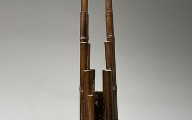 CHINE, XXe. Orgue à bouche sheng en bambous et laiton, inscription sur une tige de...