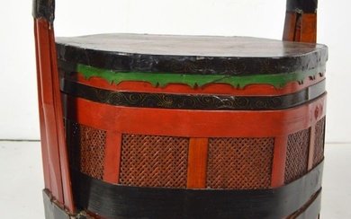 CHINESE ANTIQUE LACQUER RATTAN NESTING BASKET