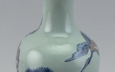 CHINESE BLUE, WHITE AND COPPER RED ON CELADON PORCELAIN BALUSTER VASE Early 20th Century Height