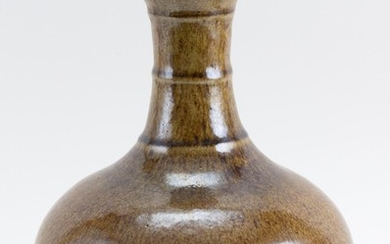 CHINESE OLIVE BROWN GLAZE PORCELAIN VASE In gourd form, with banded design on the neck. Height 13.5".