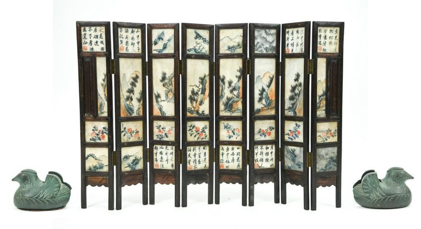 CHINESE QING DYNASTY PAINTED MARBLE SCREEN