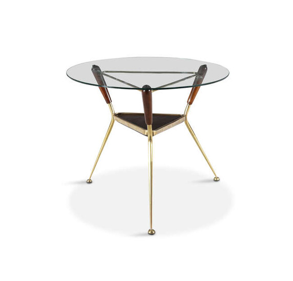 COFFEE TABLE A brass and wood coffee table,...