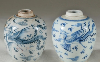 2 Chinese Blue & White Jarlets, 19th Century