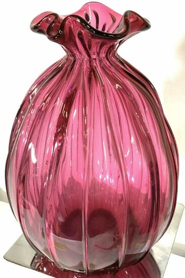 CRANBERRY FLUTED Tall Glass Vase